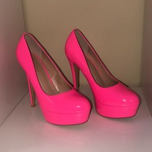 Never worn platform hot fluorescent pink heels